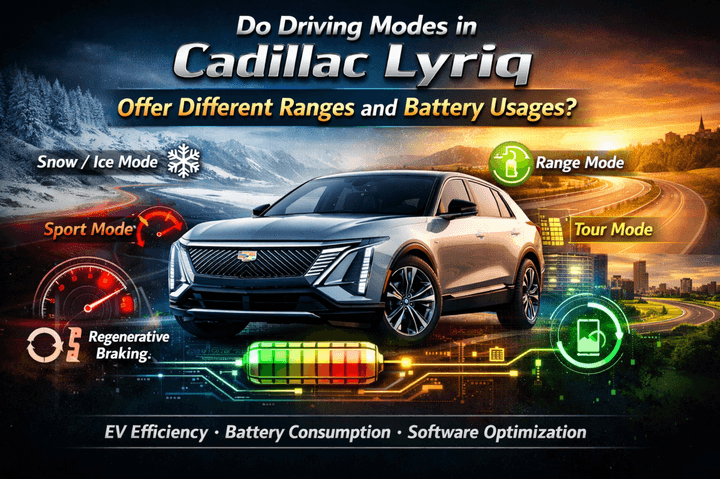 Cadillac Lyriq electric SUV showcasing its driving mode options on dashboard