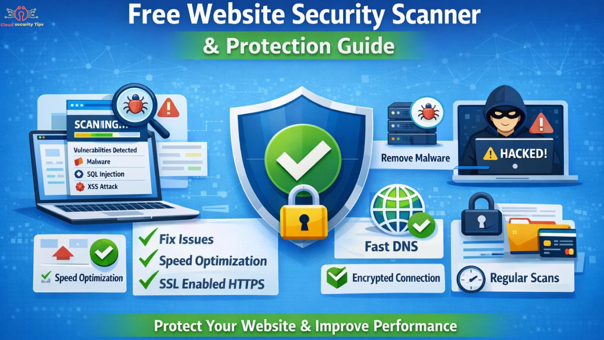 Website security scanner analyzing a website for malware and vulnerabilities protection