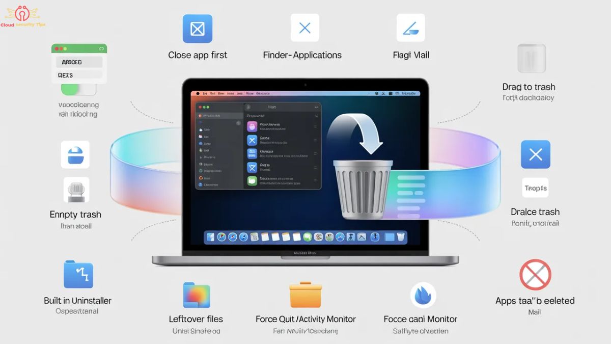 MacBook screen showing how to uninstall apps from Finder