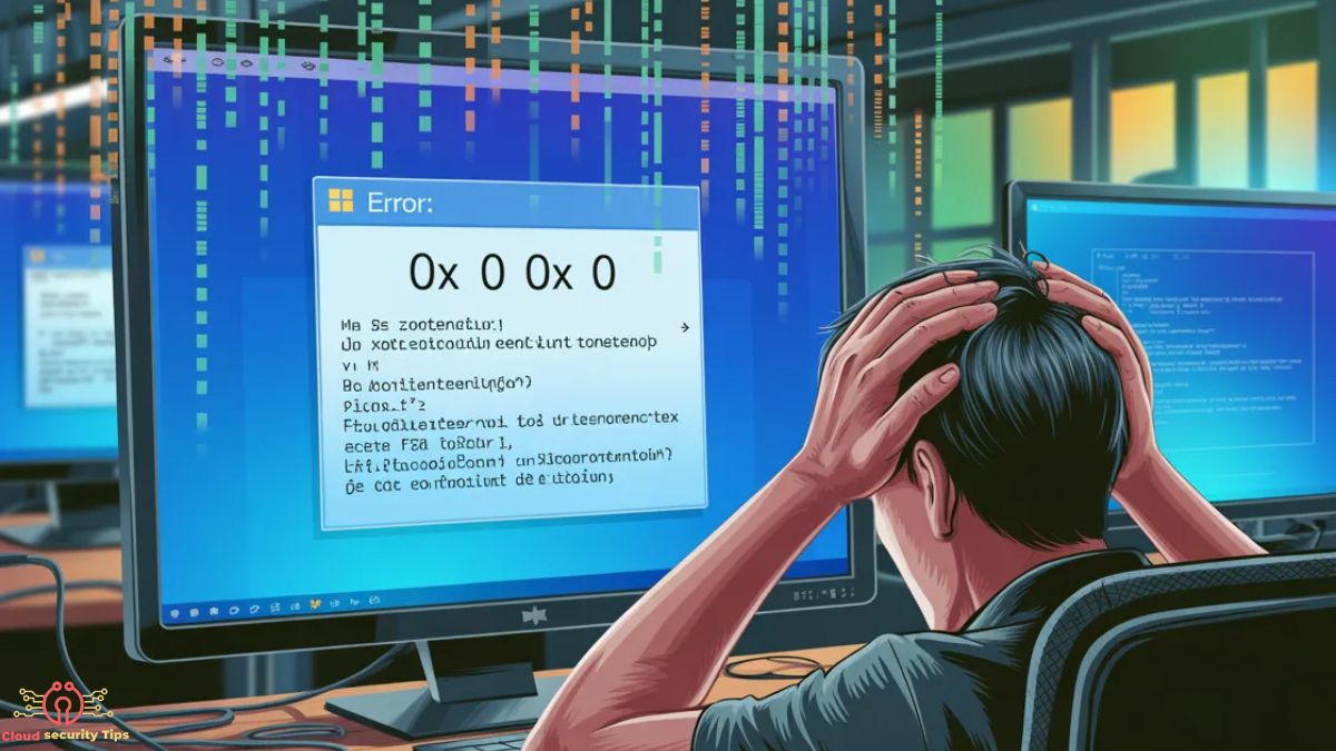 Windows PC showing 0x0 0x0 error with troubleshooting steps on screen