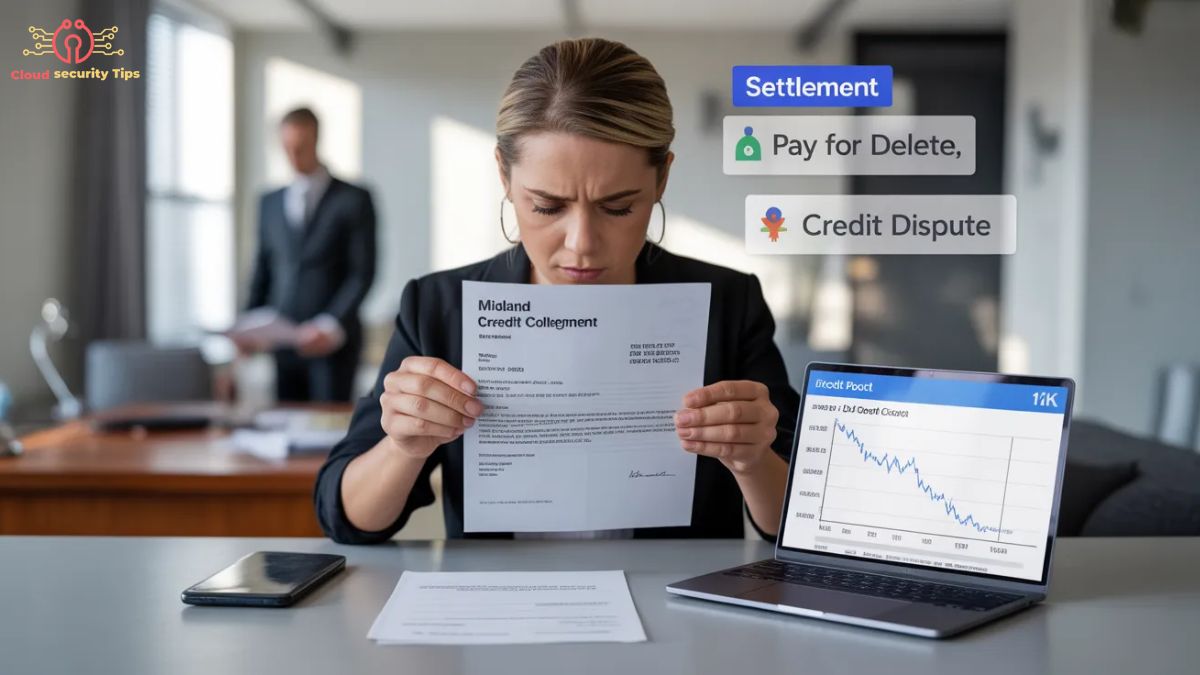 Midland Credit Management debt collection lawsuit and settlement concept showing credit report and legal documents