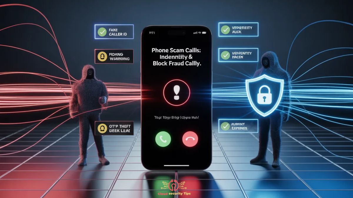 Illustration showing phone scam call warning and fraud detection concept on mobile screen